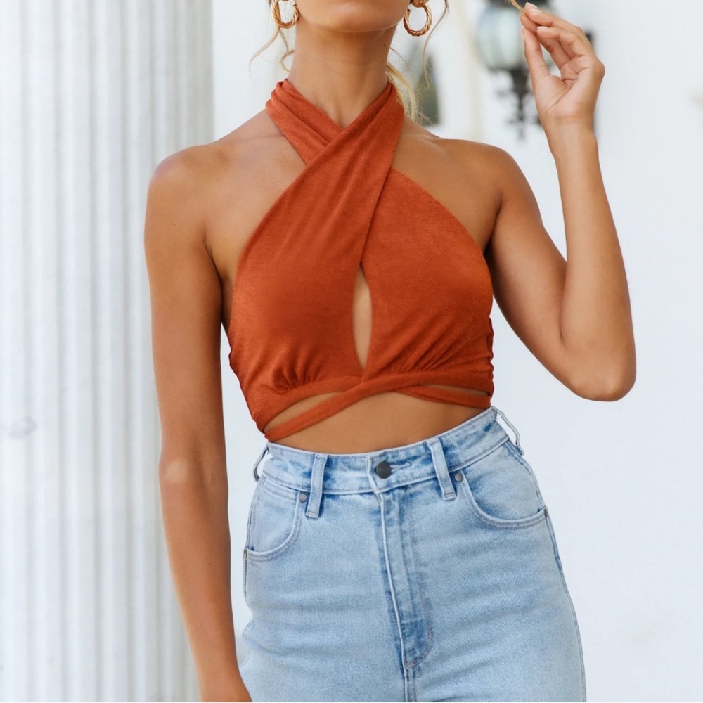 Hello Molly Rust Halter Crop Top